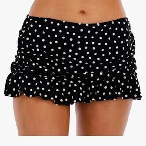 HALCURT Women’s Low Rise Black White Polka Dot Ruched Ruffle Swim Skirt size S